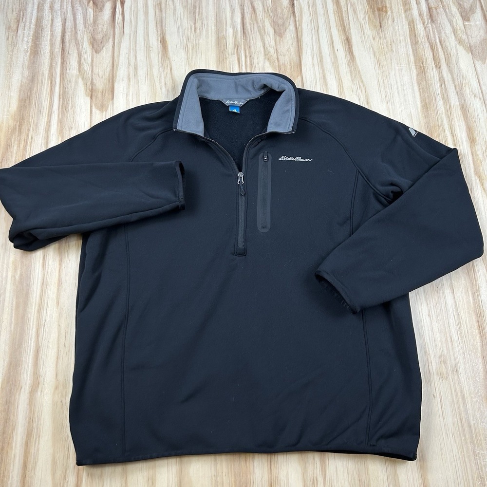 Eddie Bauer First Ascent Men's XL Black 1/4 Zip Fleece Pullover Hiking Jacket